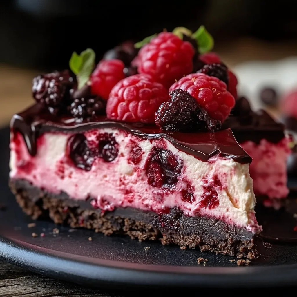 Luscious Dark Chocolate Raspberry Cheesecake