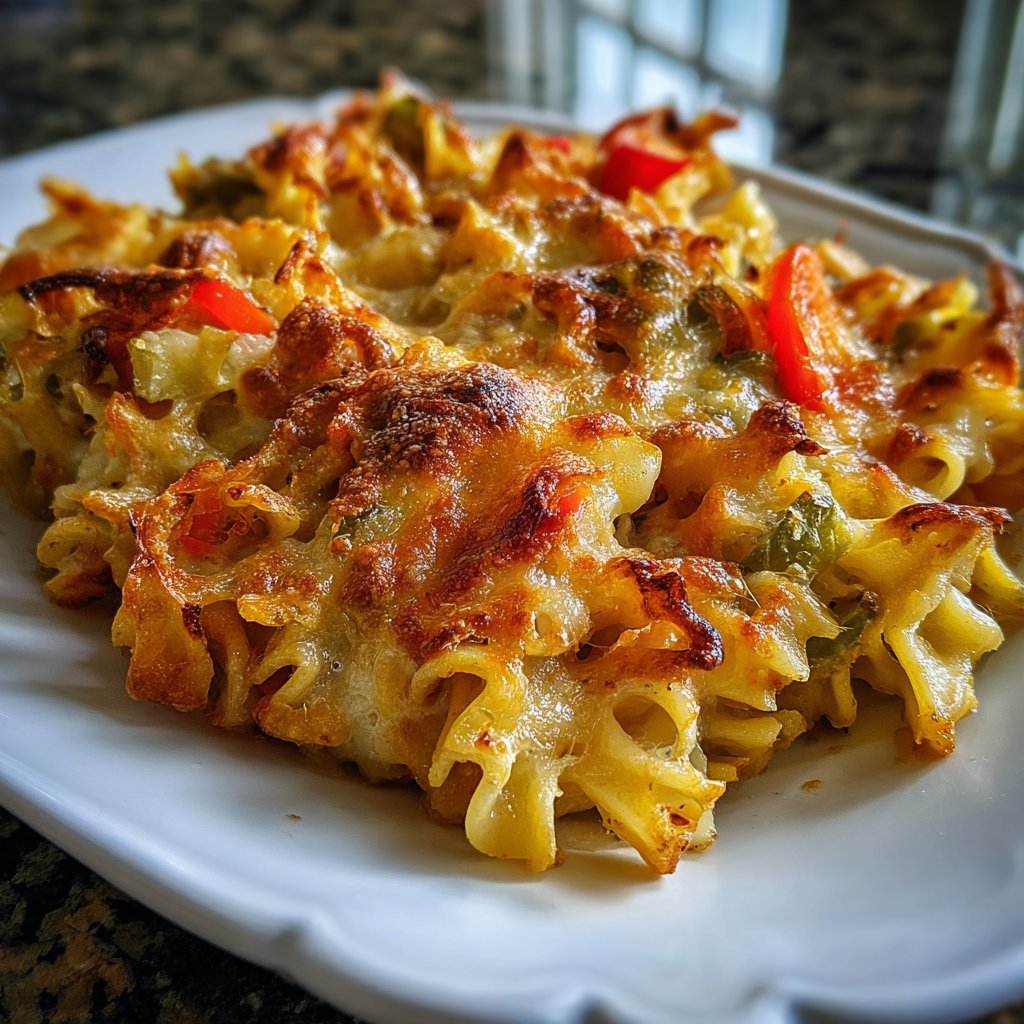 Vegetarischer Nudelauflauf mit Paprika