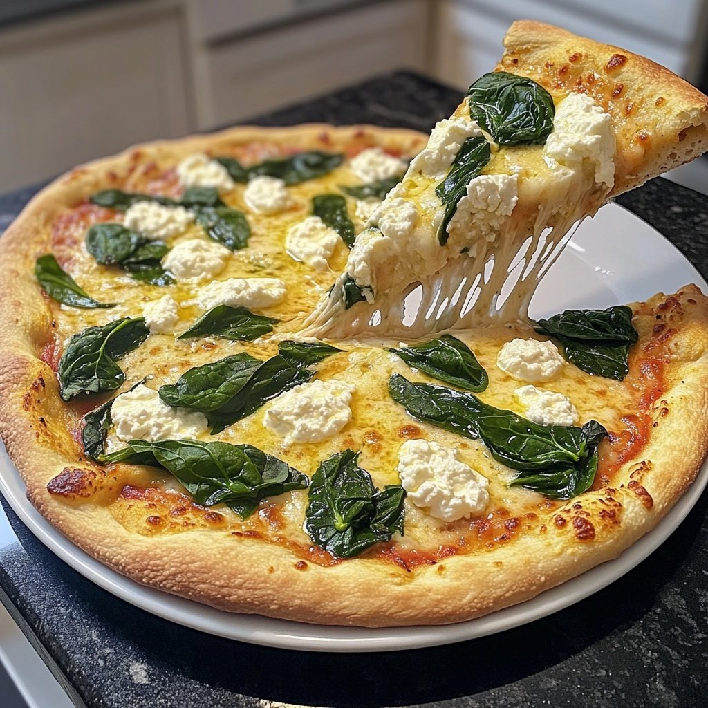 Pizza mit Spinat und Ricotta