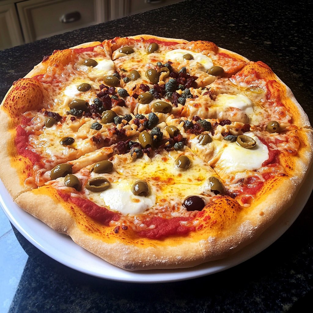 Pizza mit Oliven und Kapern