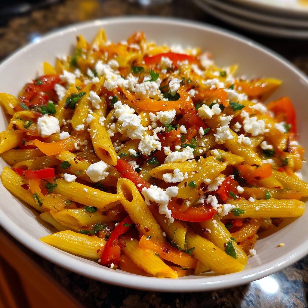 Penne mit Paprika und Feta