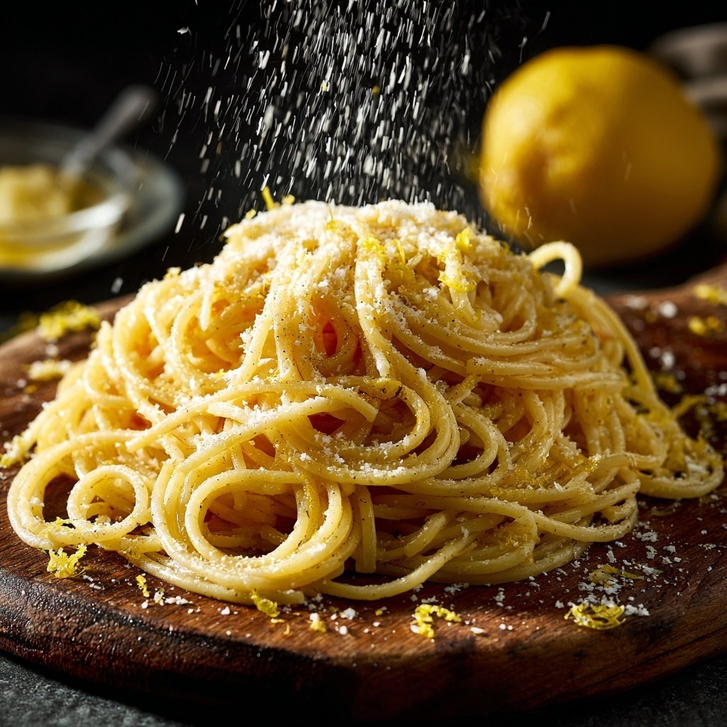 Spaghetti mit Zitronenschale und Parmesan