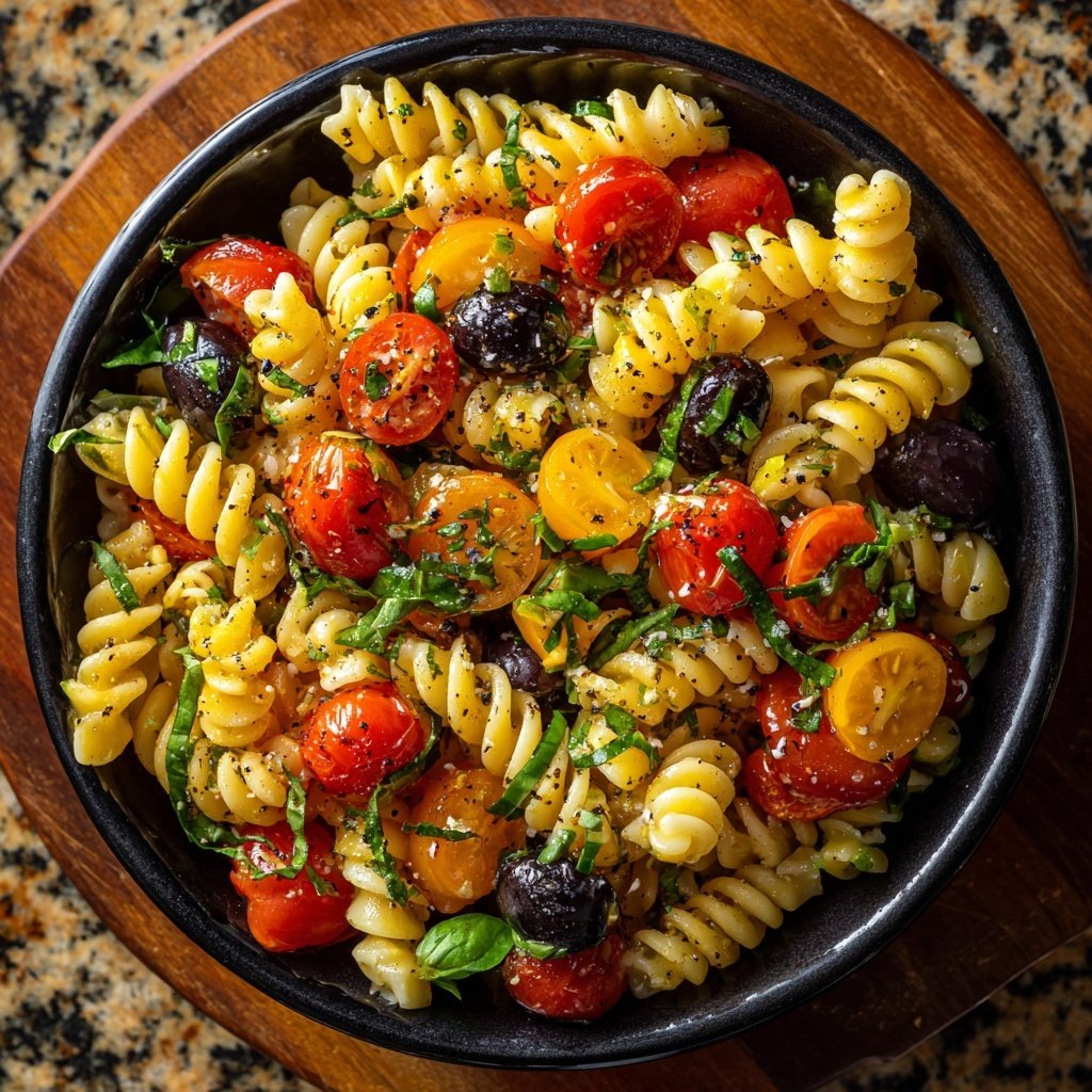 Mediterraner Nudelsalat Mit Basilikum